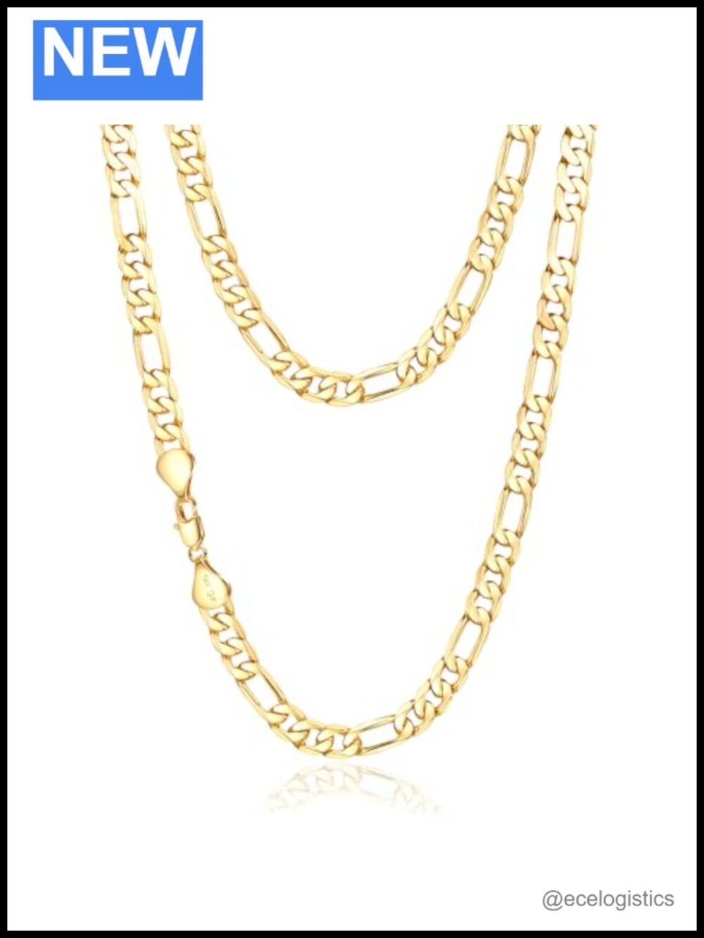 14K Gold Figaro Chain Necklace 8mm 22in Lobster Clasp Unisex
